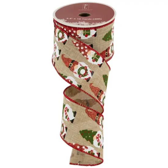 2.5" x 10yd. Burlap Wired Gnome Craft Christmas Ribbon {4}
