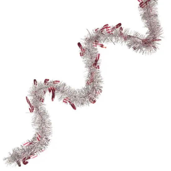 50ft. Silver Christmas Candy Cane Wrapped Tinsel Garland {1}