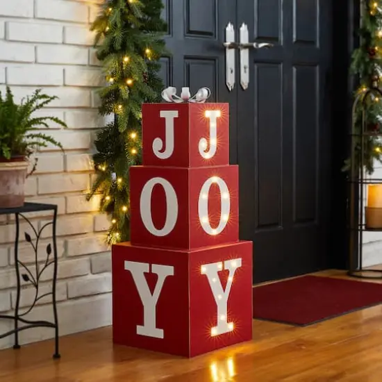 Glitzhome&reg; 32" Lighted Wooden Block JOY Porch Sign {4}