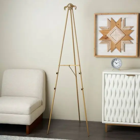 66.5" Gold Metal Foldable 2-Tier Display Easel with Scroll Finial {4}