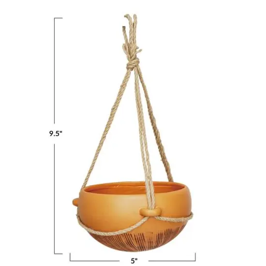 Hello Honey&reg; 9.5" Terra Cotta Hanging Stoneware Planter with Cotton Hanger {6}