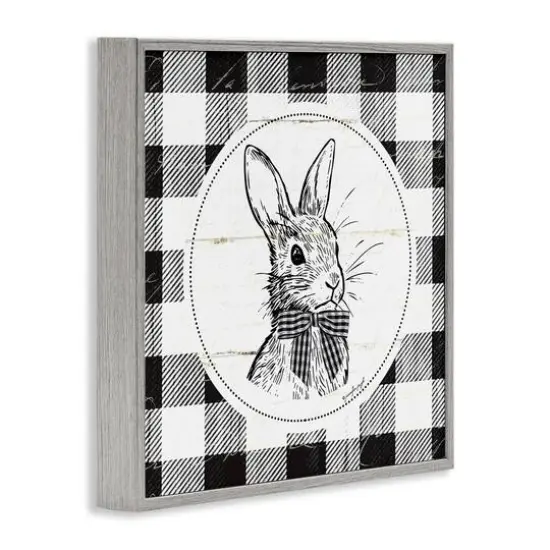 Stupell Industries Detailed Easter Bunny Drawing Spring Plaid Border Framed Giclee Art Gray {4}