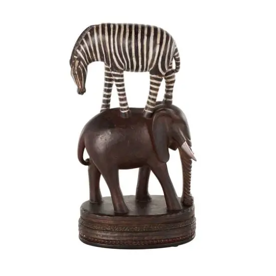 16" Multicolor Safari Animals Stacked Decorative Sculpture with Round Base {7}