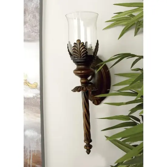 18'' Brown Glass Traditional Candle Wall Sconce {6}