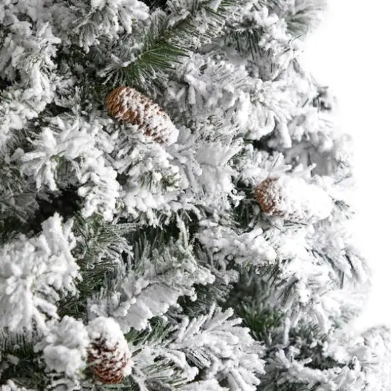 9ft. Pre-Lit Flocked White River Mountain Pine Artificial Christmas Tree, Clear LED Lights {7}