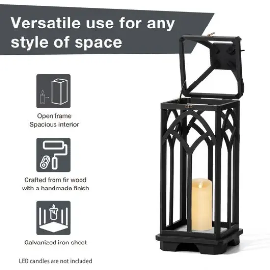 Glitzhome&reg; Black Farmhouse Church Window Wood & Metal Lanterns Set {6}