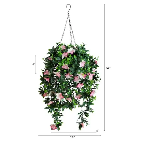 34in. UV Resistant Artificial Azalea Hanging Basket (Indoor/Outdoor) {3}
