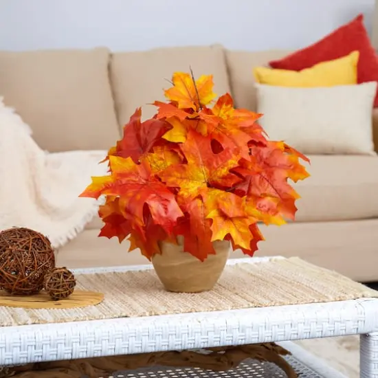 16" Autumn Maple Leaf Plant in Decorative Planter {4}