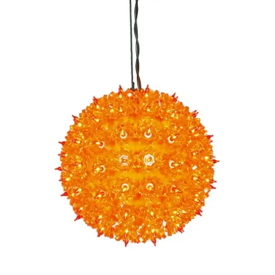 7.5" Orange Lighted Hanging Star Sphere Christmas Decoration {5}