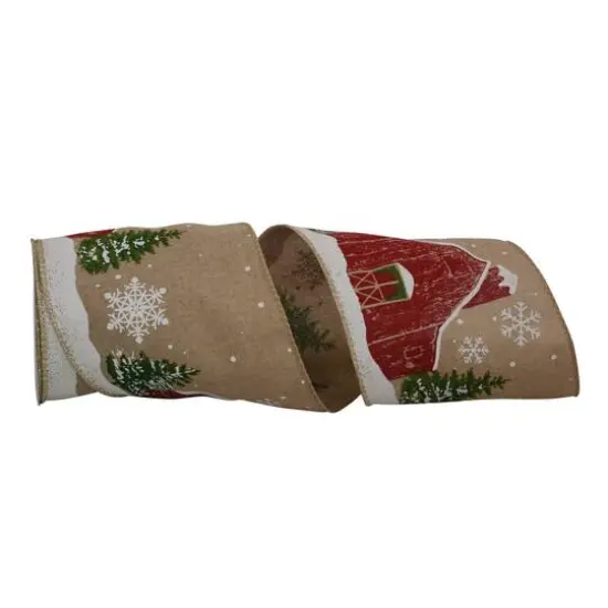 JAM Paper 5" x 10yd. Natural Wired Barnhouse Snowflakes Linen Vintage Ribbon {1}