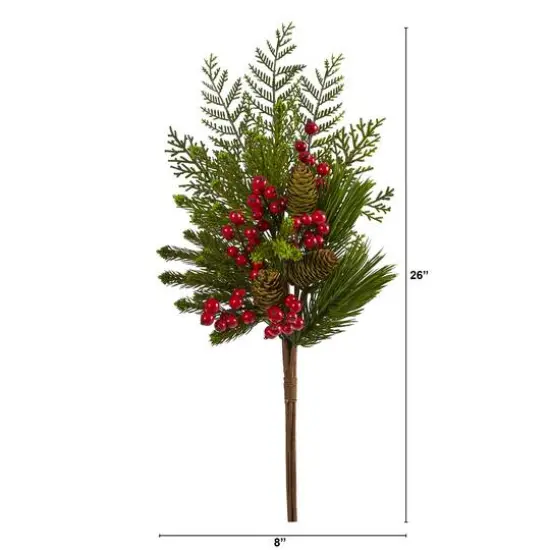 26&rdquo; Mixed Pine, Pinecone & Berry Artificial Plant Set {3}