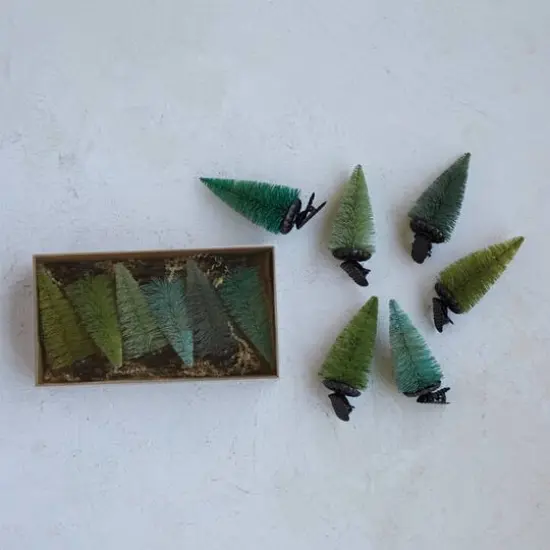 Hello Honey&reg; Green Sisal Bottle Brush Tree Clip-on Ornaments Boxed Set {4}