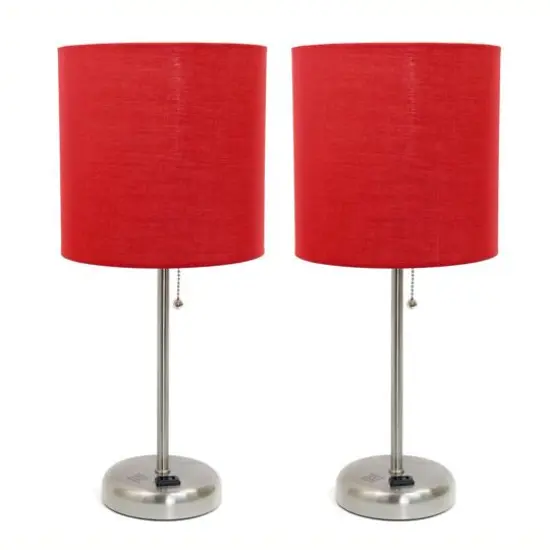 LimeLights 19.5" Brushed Steel Base Lamps with Charging Outlets, 2ct. Red {1}