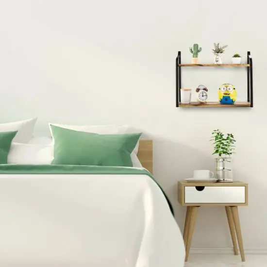 NEX™ 2-Tier Floating Wall-Mounted Rustic Wood Storage Shelf {7}