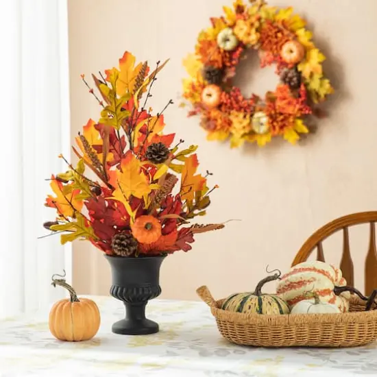Glitzhome&reg; 24" Fall Maple Leaf Urn Table Tree {3}