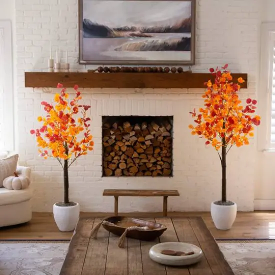 6ft. Pre-Lit Bright Autumn Eucalyptus Artificial Fall Tree with 420 Warm White LED Lights {11}