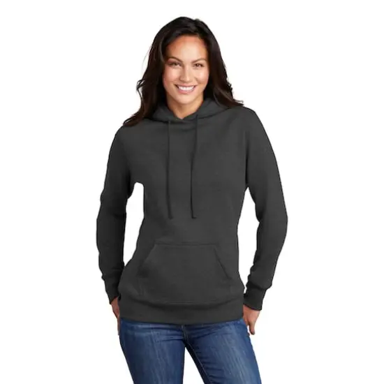 Port & Company&reg; Hooded Pullover Ladies Core Fleece Sweatshirt Dark Heather Grey {1}