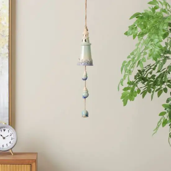 23" Blue Ceramic Light House Ombre Windchime with Shell & Starfish Accents {4}