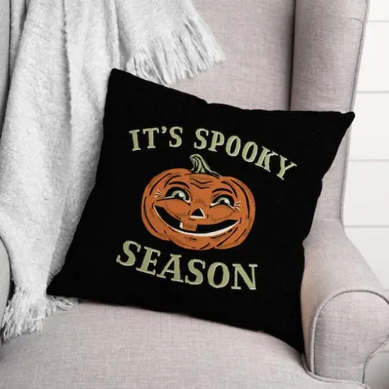 Retro Pumpkin Spooky Season Spun Poly Throw Pillow {4}