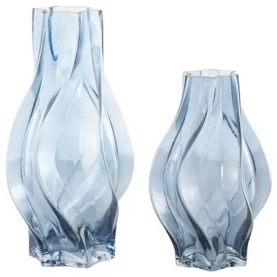 Blue Wavy Ombre Glass Vase Set {7}