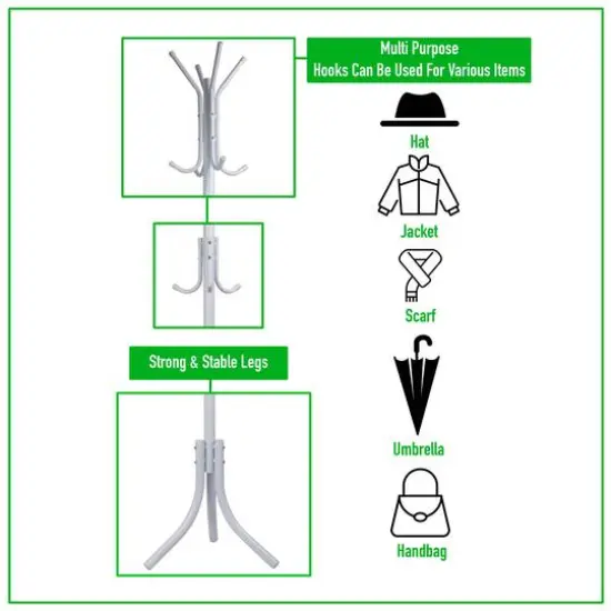 Mind Reader 67" 3-Tier 11-Hook Coat Rack White {8}