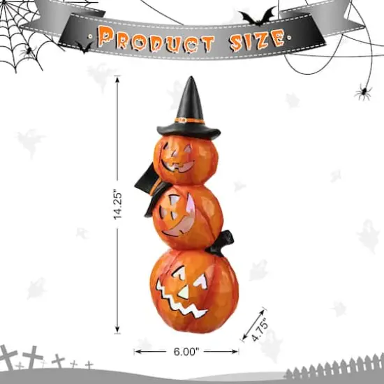Glitzhome&reg; 14" Lighted Halloween Stacked Resin Pumpkin Table D&eacute;cor {9}