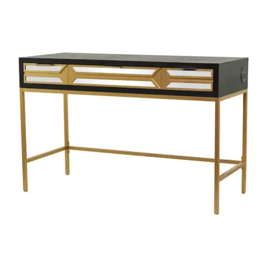 Black Wood Glam Desk, 46" x 20" x 30" {1}