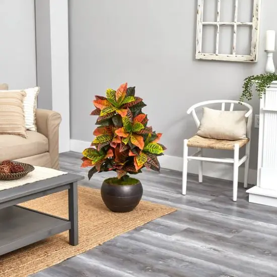 3ft. Croton Artificial Plant in Metal Bowl {4}