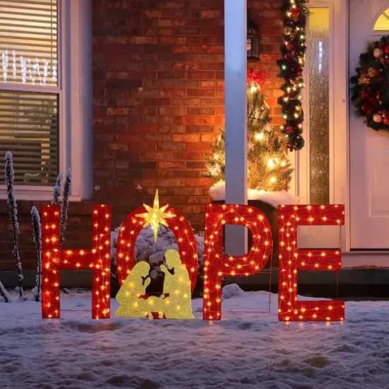 Glitzhome&reg; 80.75"L Lighted Christmas 2D Fabric Nativity HOPE Outdoor Decor Set {5}