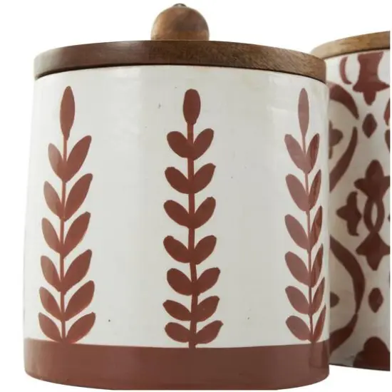 Cream & Brown Ceramic Floral Canister Set with Lids {9}
