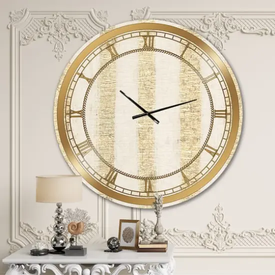 Designart 'Gold Glam Stipes Pattern Glam Wall Clock {3}