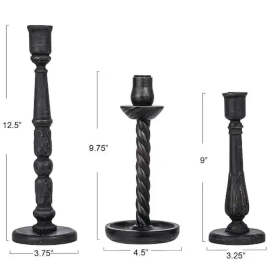 Hello Honey&reg; Round Black Wood Taper Candle Holder Set {4}