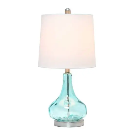 Lalia Home 23" Glass Table Lamp with White Fabric Shade Clear Blue {3}