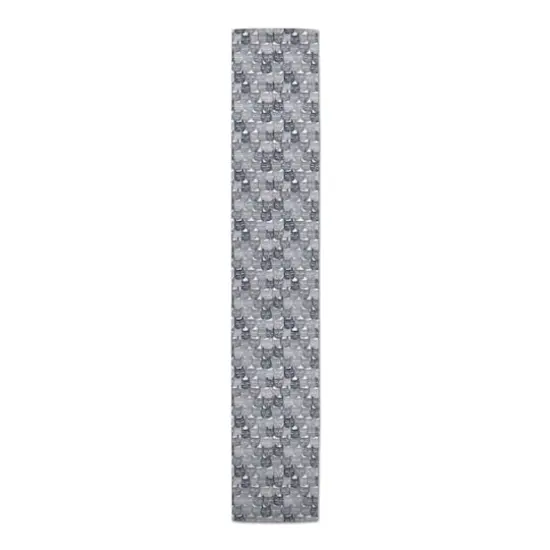 Gray Cat Face Pattern 16" x 72" Cotton Twill Runner {4}