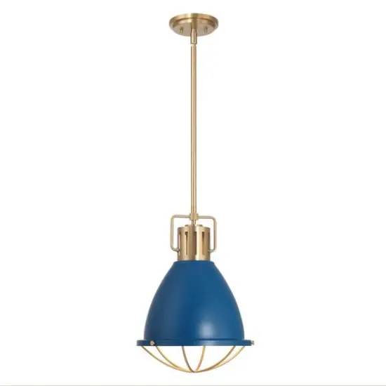 Hello Honey&reg; Kent Industrial Oversized Caged Metal Ceiling Light Blue/Gold {5}
