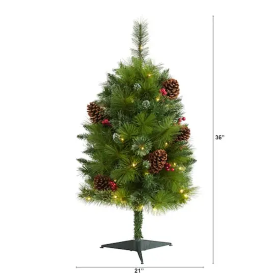 3ft. Pre-Lit Montana Mixed Pine, Pinecones & Berries Artificial Christmas Tree with Clear LED Lights {3}