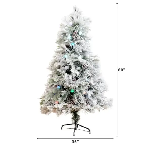 5ft. Fiber Optic Multicolor Bubble-Gum LED Lights Flocked Artificial Christmas Tree {10}