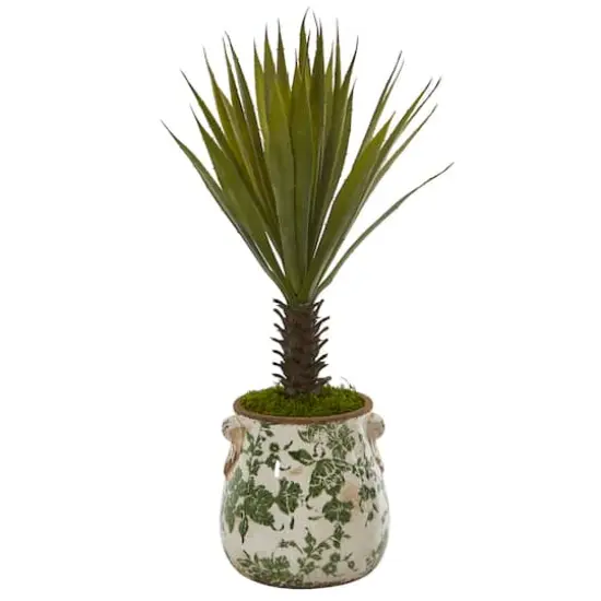 21" Spiky Agave Artificial Plant in Distressed Floral Planter {1}