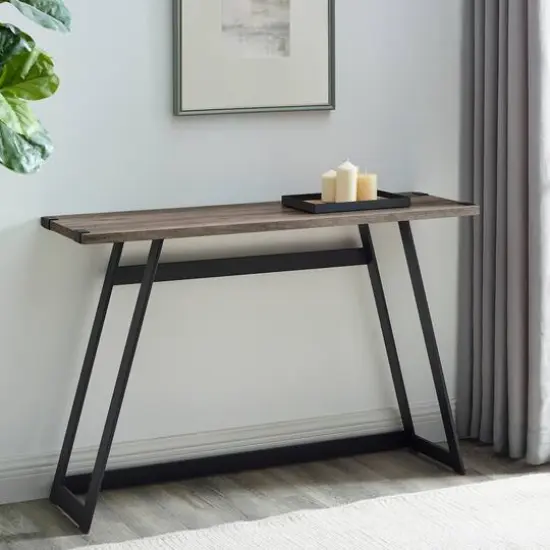 Walker Edison Gray Wash Faux Wrap Modern Industrial Entry Table {4}