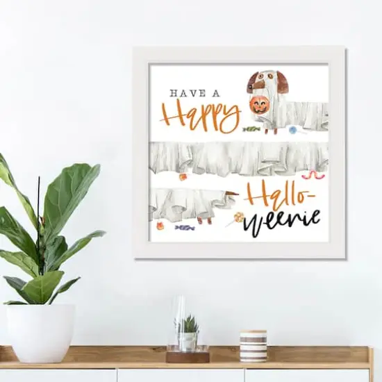 Happy Hallo-weenie Trick or Treat White Framed Print Wall Art {3}