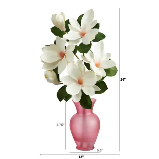 24" White Japanese Magnolia Arrangement in Rose Vase {3}