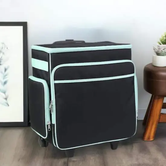 Everything Mary Black & Teal Rolling Craft Bag {1}