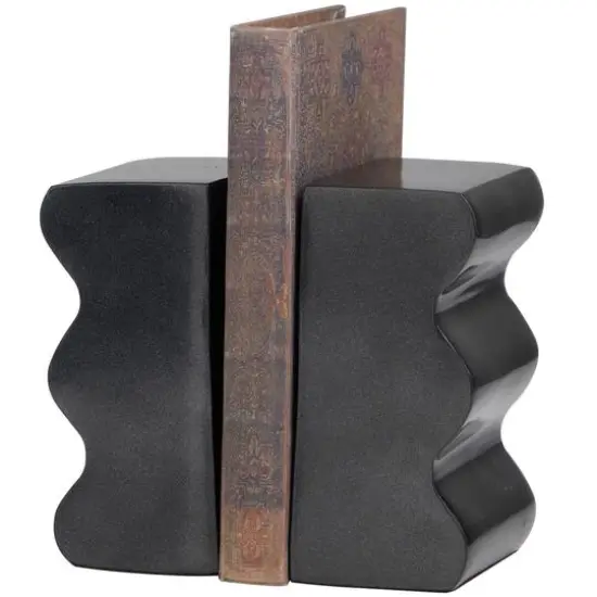 6" Wave Aluminum Bookends Set Dark Gray {1}