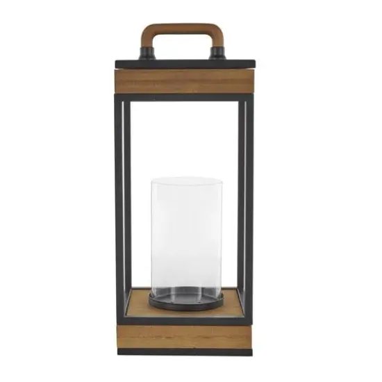 17" Brown Metal Open Frame Candle Lantern with Black Metal Accents {4}