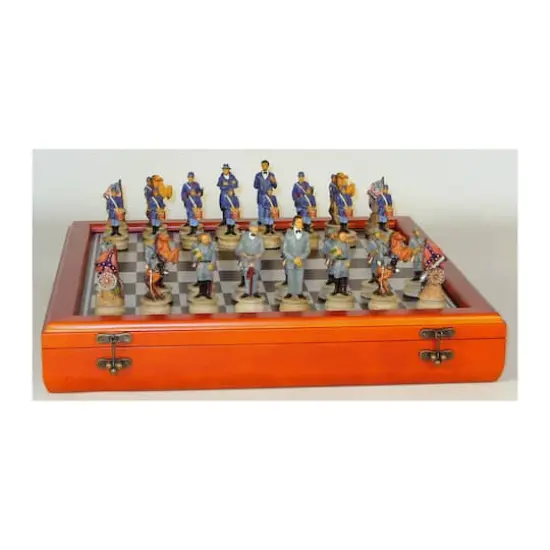 3.25" Civil War Generals Painted Resin Men Chess Set with Cherry Stained Chest Board {3}