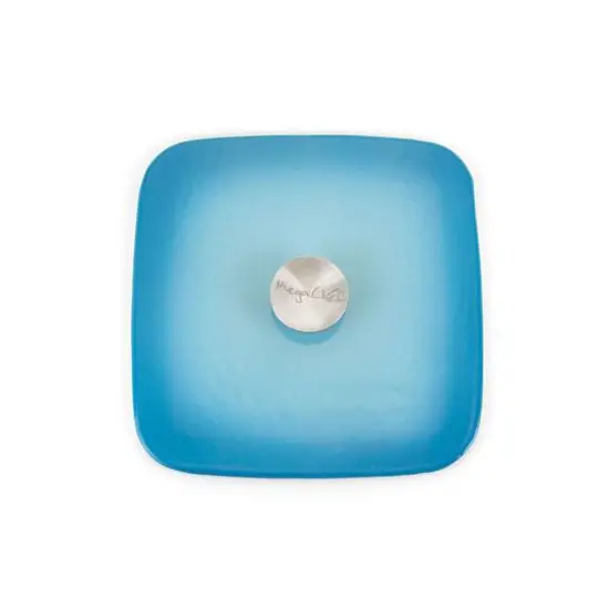 MegaChef 11" Square Blue Enamel Cast Iron Grill Pan with Matching Grill Press {8}