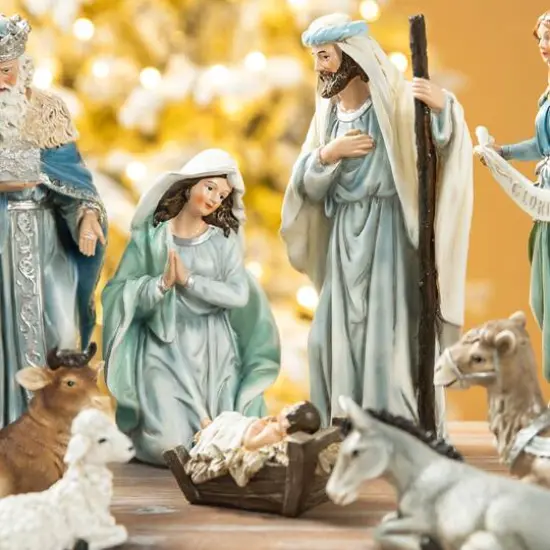 Glitzhome&reg; 12 Piece Deluxe Blue Nativity Figurine Set {4}