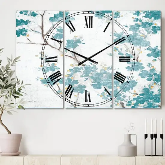 Designart Teal Cherry Blossoms II Multipanel Wall Clock {3}