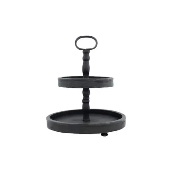 Hello Honey&reg; 18.5" Distressed Black Wood 2-Tier Tray {1}