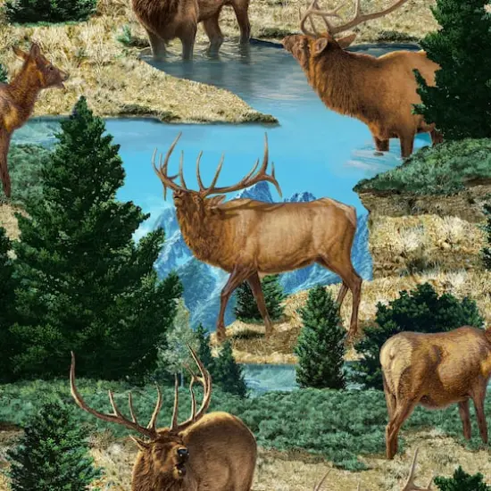 Wild Wings Glenson Range Elk Scenic Cotton Fabric {1}